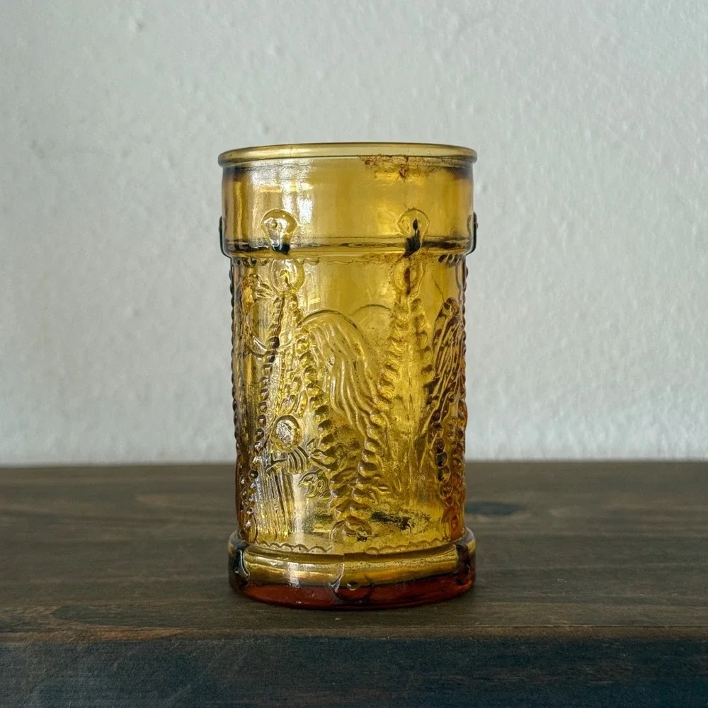 Vintage Wheaton Glass Amber Eagle Drum Juice Glass Tumbler 4
